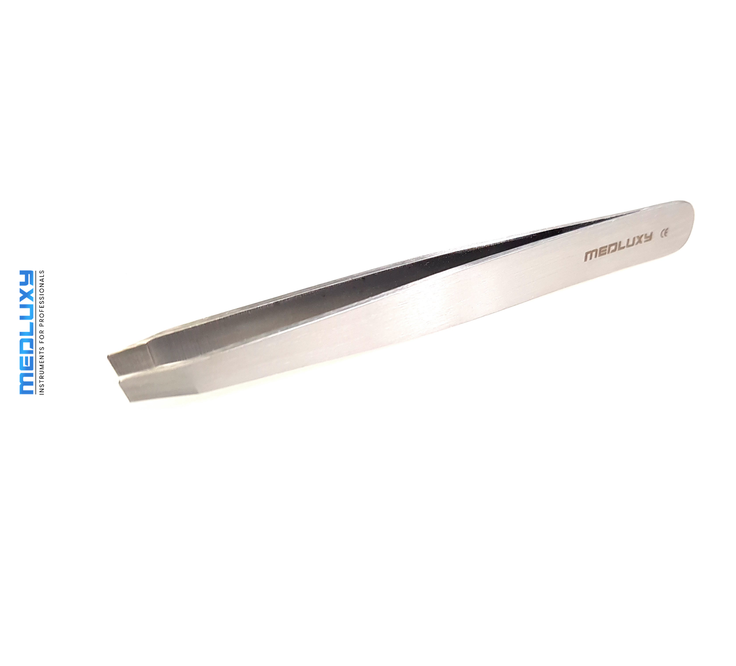 Medluxy Pro - Epileerpincet - Slanted - Zilver - Schuine tip - 10 cm - EP0024